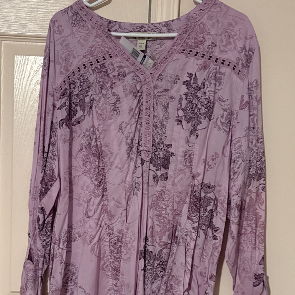 Lilac Floral Long-Sleeve Women's Blouse
